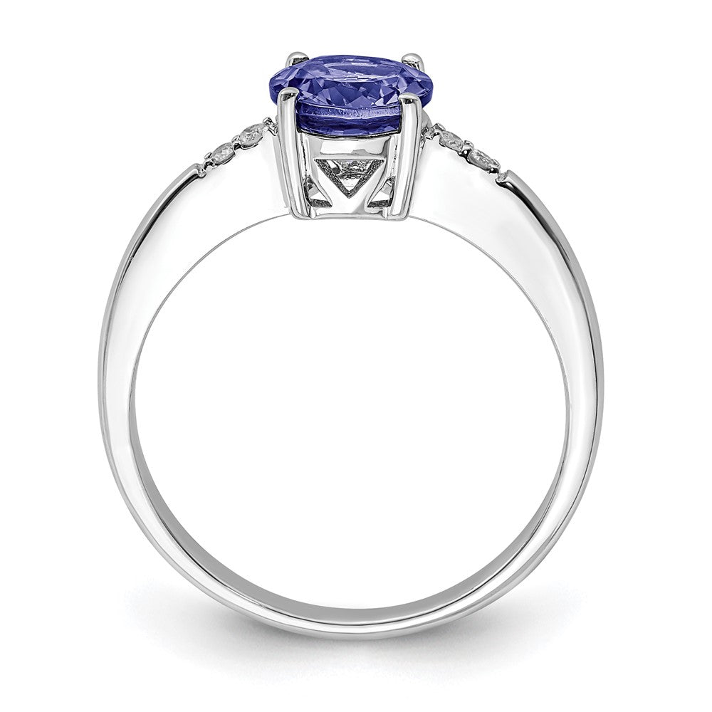 Sterling Silver Rhodium Round Tanzanite & Diamond Ring