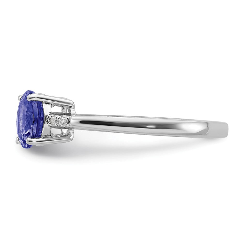 Sterling Silver Rhodium Round Tanzanite & Diamond Ring