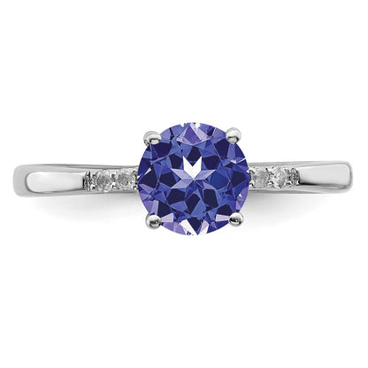 Sterling Silver Rhodium Round Tanzanite & Diamond Ring