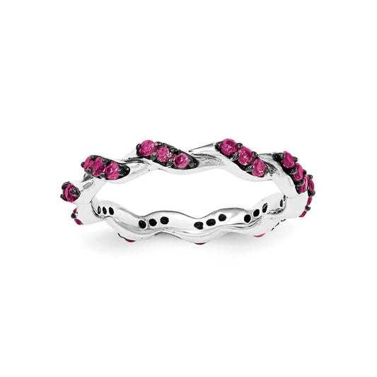 Sterling Silver Rhodium-plated Created Ruby Twisted Eternity Ring