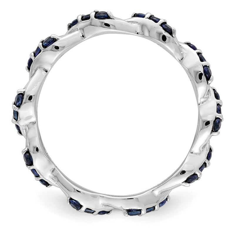 Sterling Silver Rhodium-plated Created Sapphire Twisted Eternity Ring