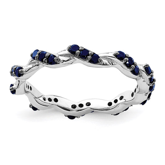 Sterling Silver Rhodium-plated Created Sapphire Twisted Eternity Ring