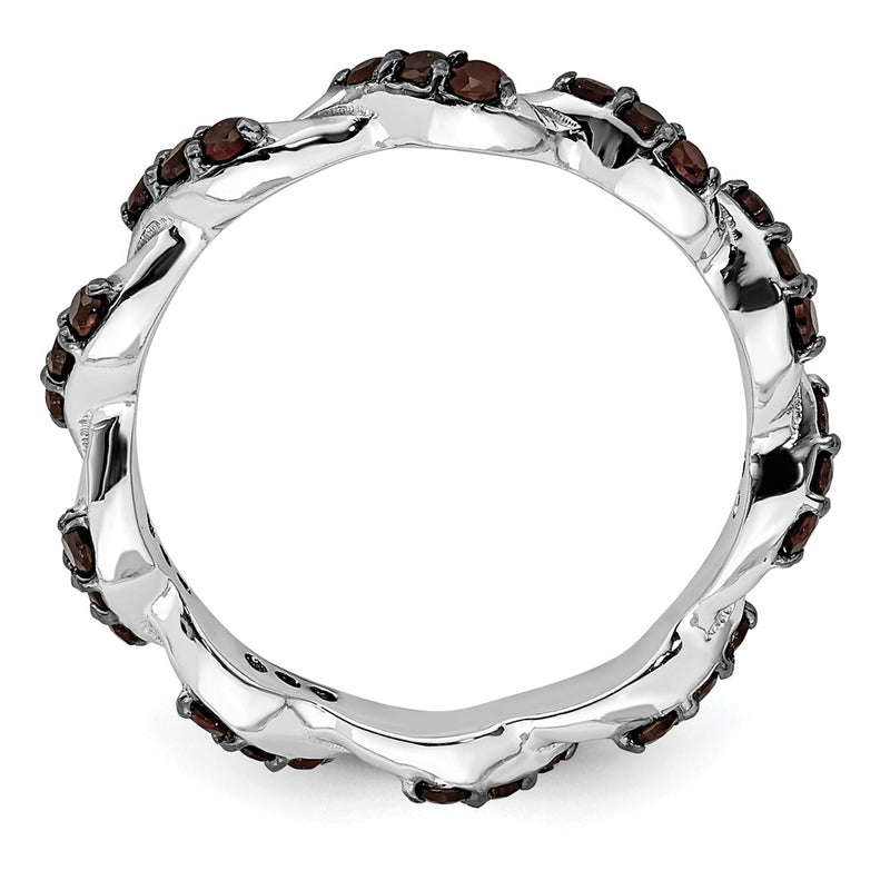 Sterling Silver Rhodium-plated Garnet Twisted Eternity Ring