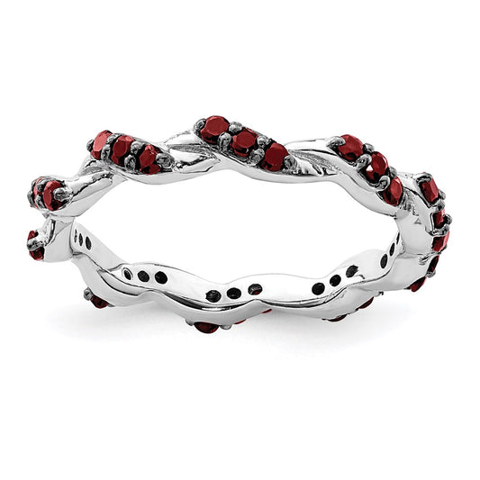 Sterling Silver Rhodium-plated Garnet Twisted Eternity Ring