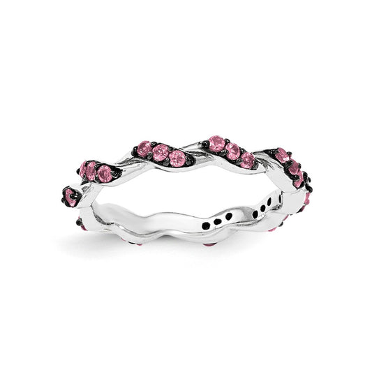 Sterling Silver Rhodium-plated Pink Tourmaline Twisted Eternity Ring