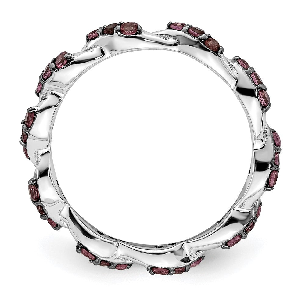Sterling Silver Rhodium-plated Rhodolite Garnet Twisted Eternity Ring