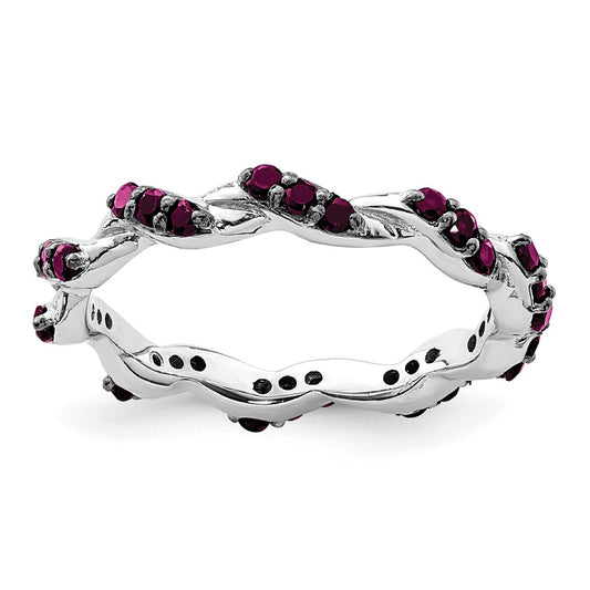 Sterling Silver Rhodium-plated Rhodolite Garnet Twisted Eternity Ring
