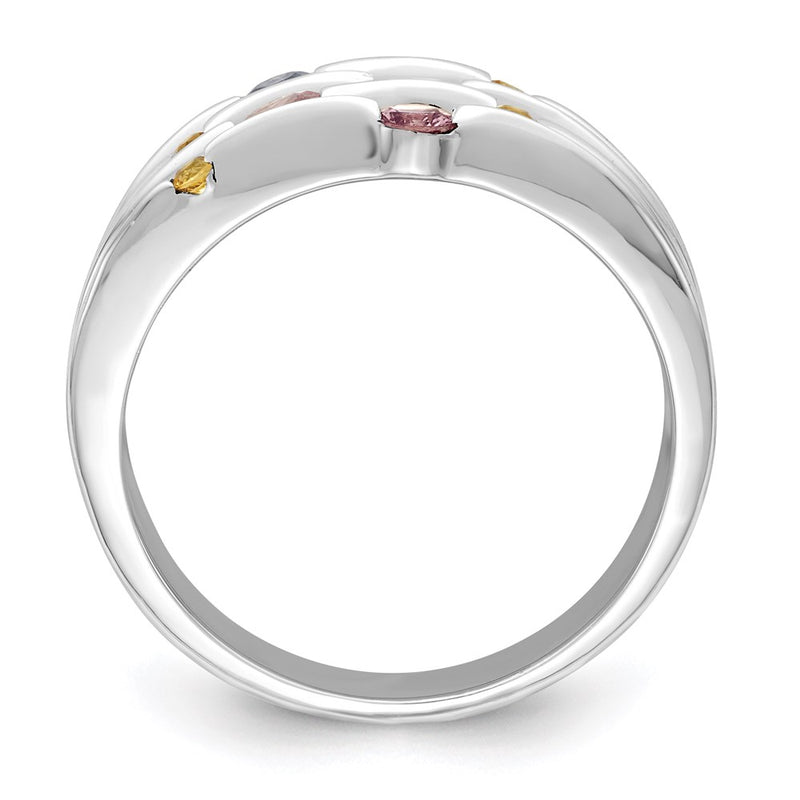 Sterling Silver Rhodium-plated Polished Multi Sapphire Ring