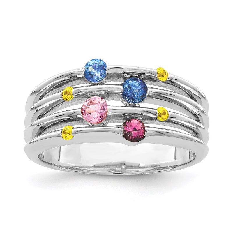 Sterling Silver Rhodium-plated Polished Multi Sapphire Ring