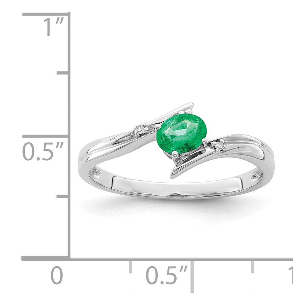 Sterling Silver Rhodium-plated Emerald and Diamond Ring