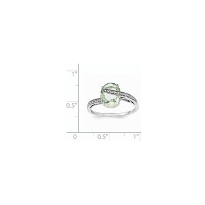 Sterling Silver Polished Green Quartz w/ Diamond Accent Ring