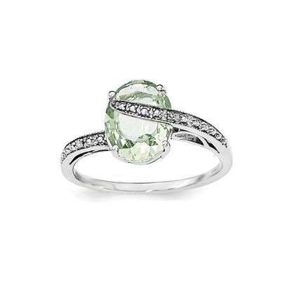 Sterling Silver Polished Green Quartz w/ Diamond Accent Ring
