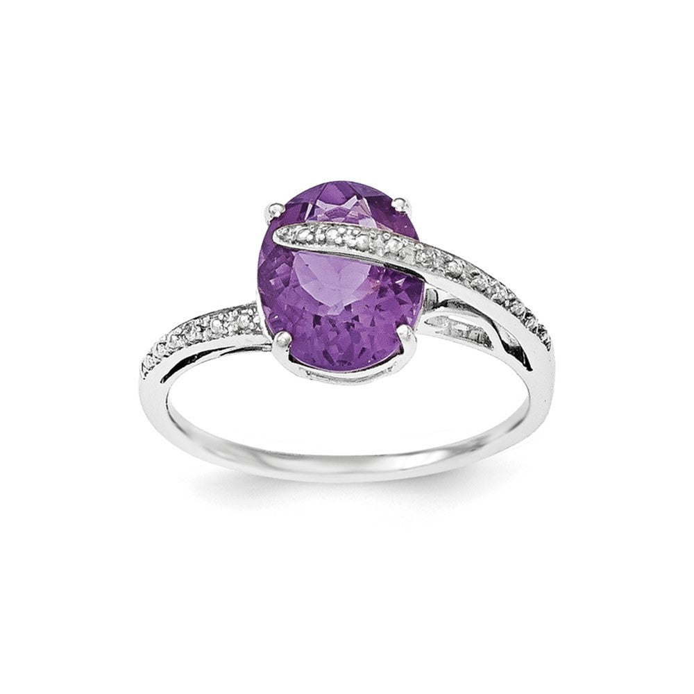 Sterling Silver Polished Amethyst w/ Diamond Accent Ring