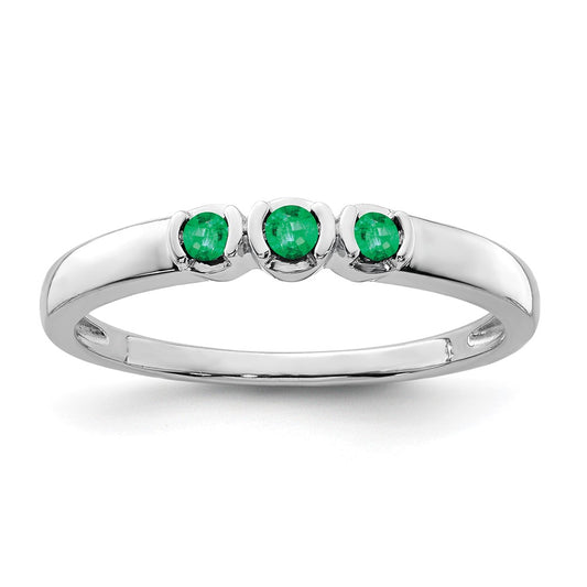 Sterling Silver Rhodium-plated Polished Emerald 3 Stone Ring