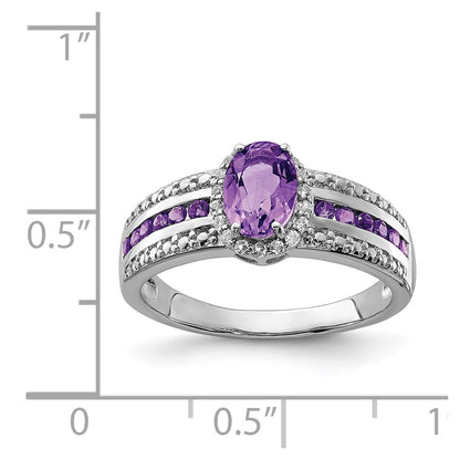 Sterling Silver Rhodium-plated Polished Amethyst & White Topaz Ring