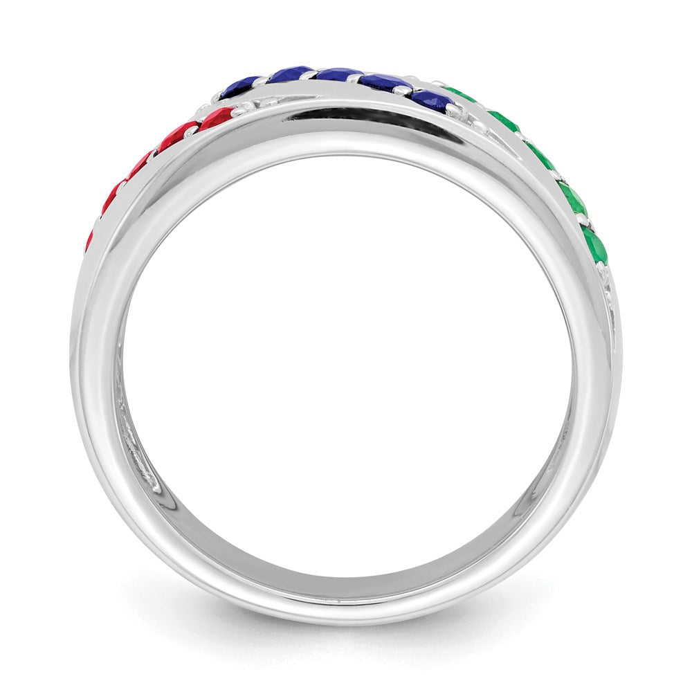 Sterling Silver Rhodium-plated Emerald, Ruby & Sapphire Ring