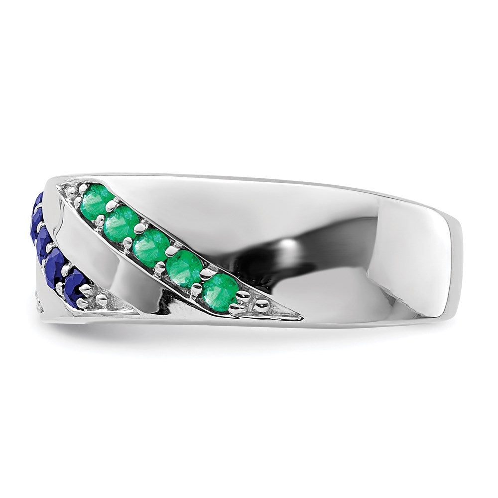 Sterling Silver Rhodium-plated Emerald, Ruby & Sapphire Ring