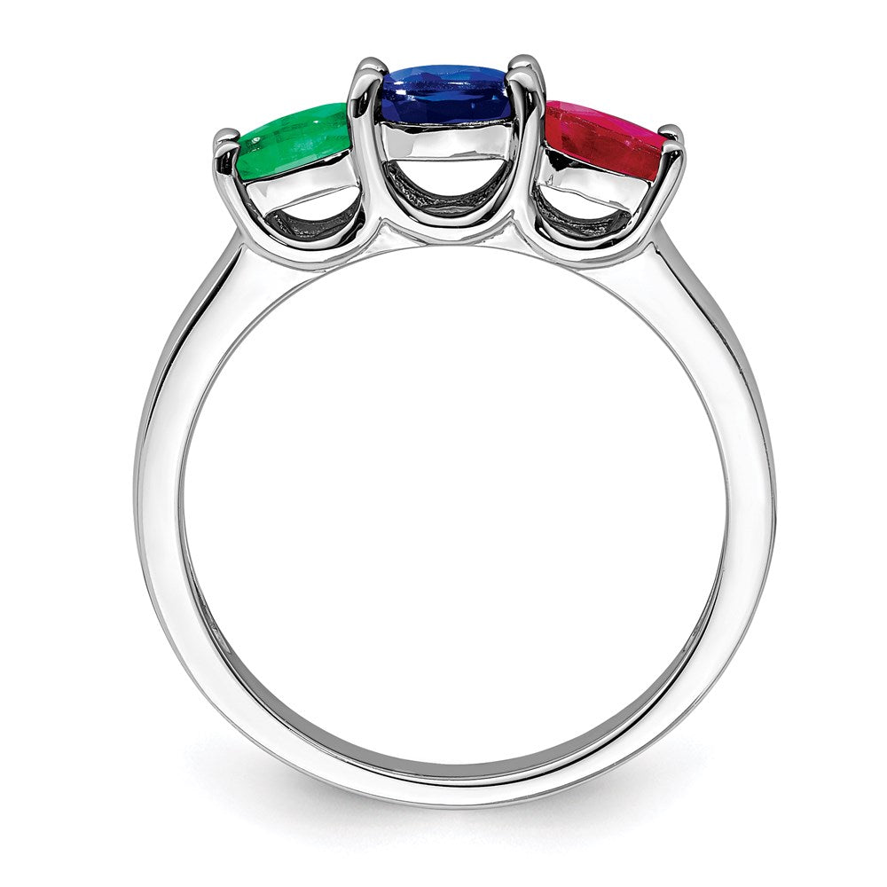 Sterling Silver Rhodium-plated Emerald/Ruby/Sapphire Ring