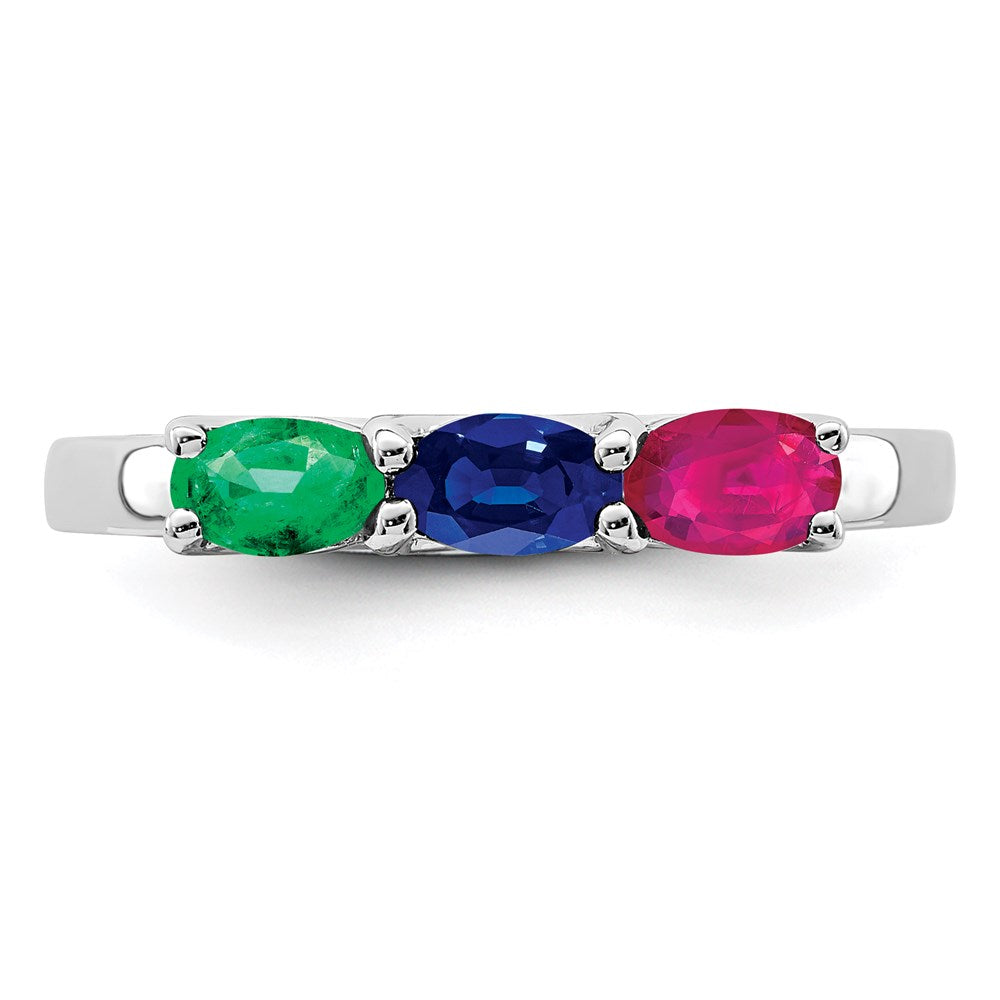 Sterling Silver Rhodium-plated Emerald/Ruby/Sapphire Ring