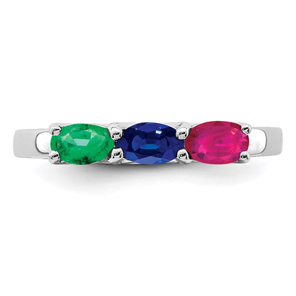 Sterling Silver Rhodium-plated Emerald/Ruby/Sapphire Ring