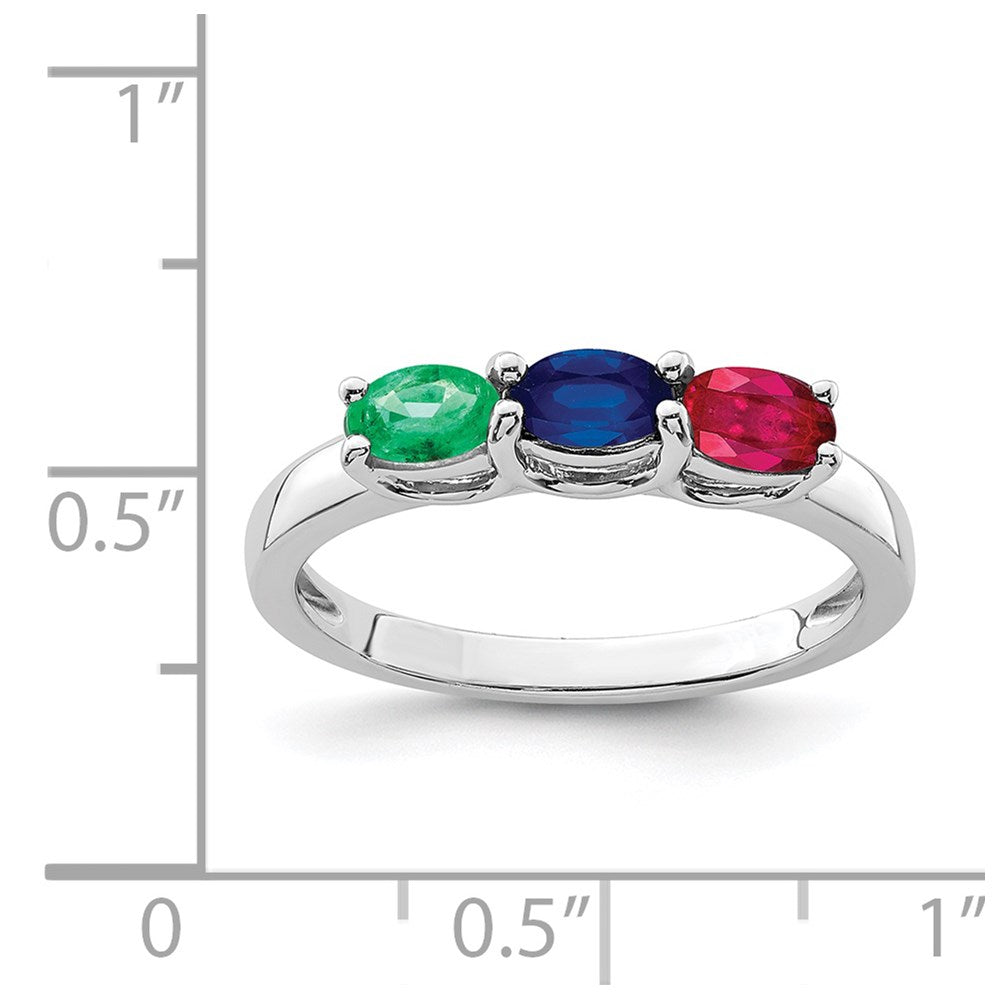 Sterling Silver Rhodium-plated Emerald/Ruby/Sapphire Ring