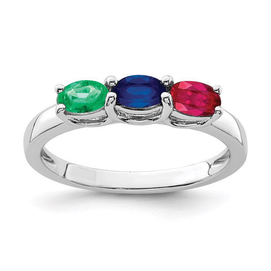 Sterling Silver Rhodium-plated Emerald/Ruby/Sapphire Ring