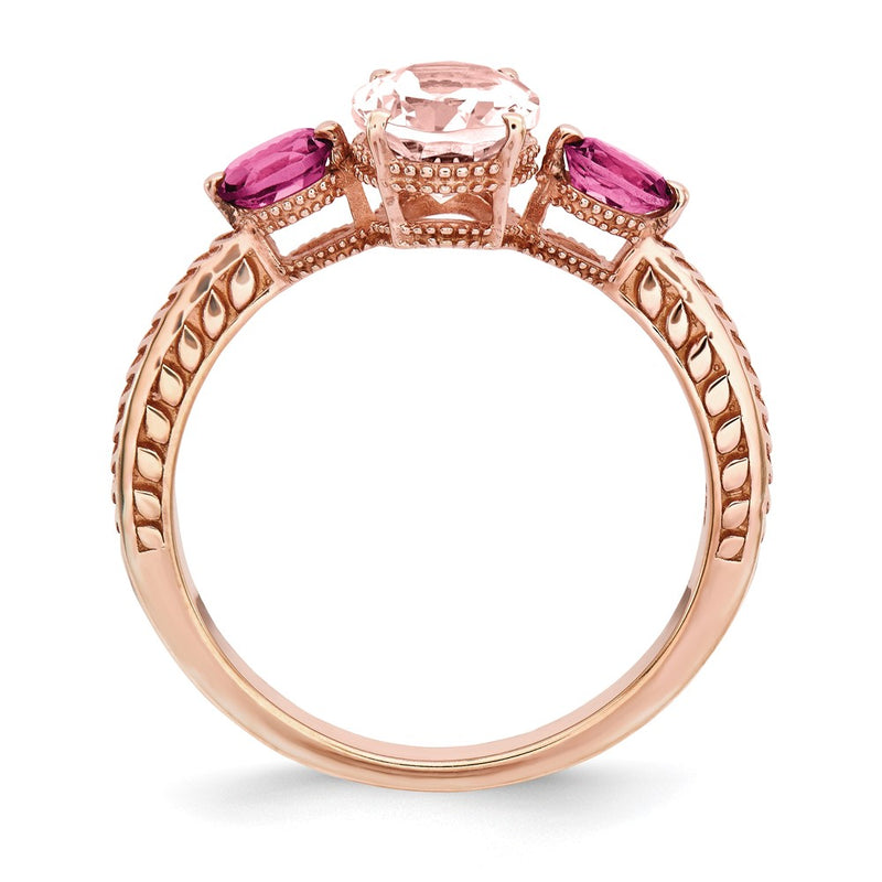 Sterling Silver Rose Gold-plated Morganite & Tourmaline Ring