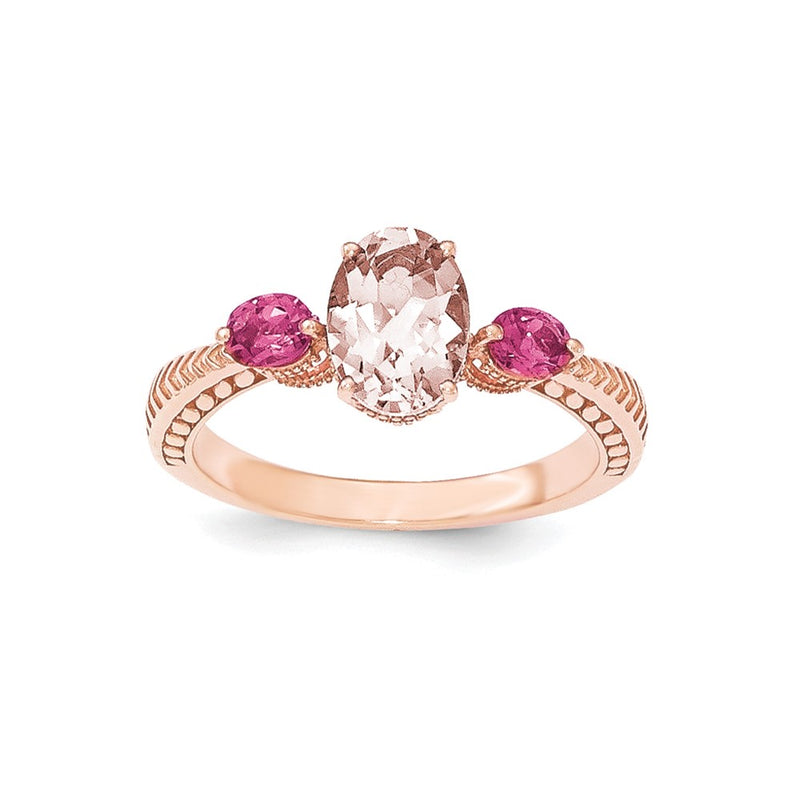 Sterling Silver Rose Gold-plated Morganite & Tourmaline Ring