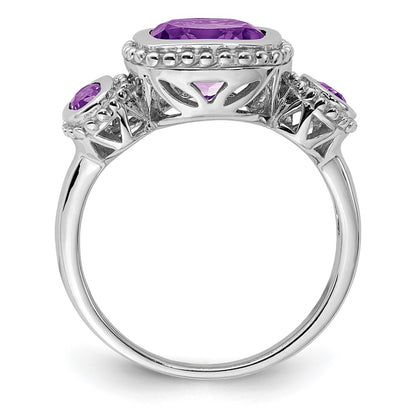 Sterling Silver Rhodium-plated w/Amethyst Ring