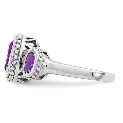 Sterling Silver Rhodium-plated w/Amethyst Ring