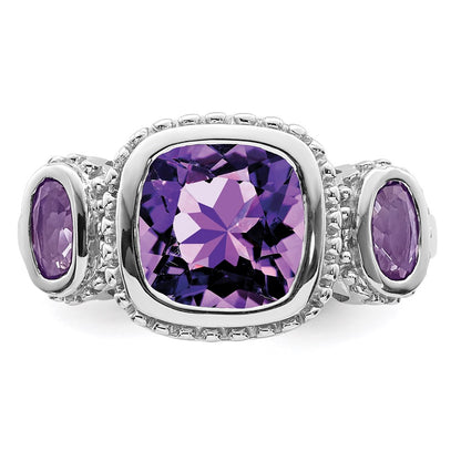 Sterling Silver Rhodium-plated w/Amethyst Ring