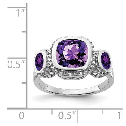Sterling Silver Rhodium-plated w/Amethyst Ring