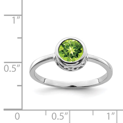 Sterling Silver Rhodium-plated Polished Peridot Round Ring