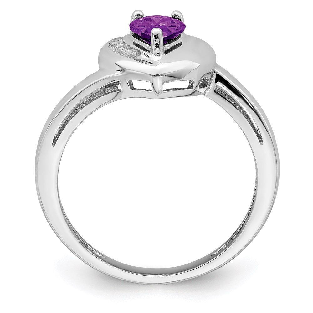 Sterling Silver Rhodium-plated Amethyst and White Topaz Heart Ring