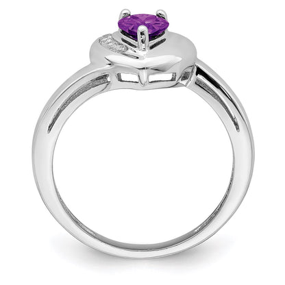 Sterling Silver Rhodium-plated Amethyst and White Topaz Heart Ring