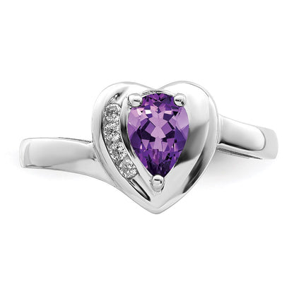 Sterling Silver Rhodium-plated Amethyst and White Topaz Heart Ring