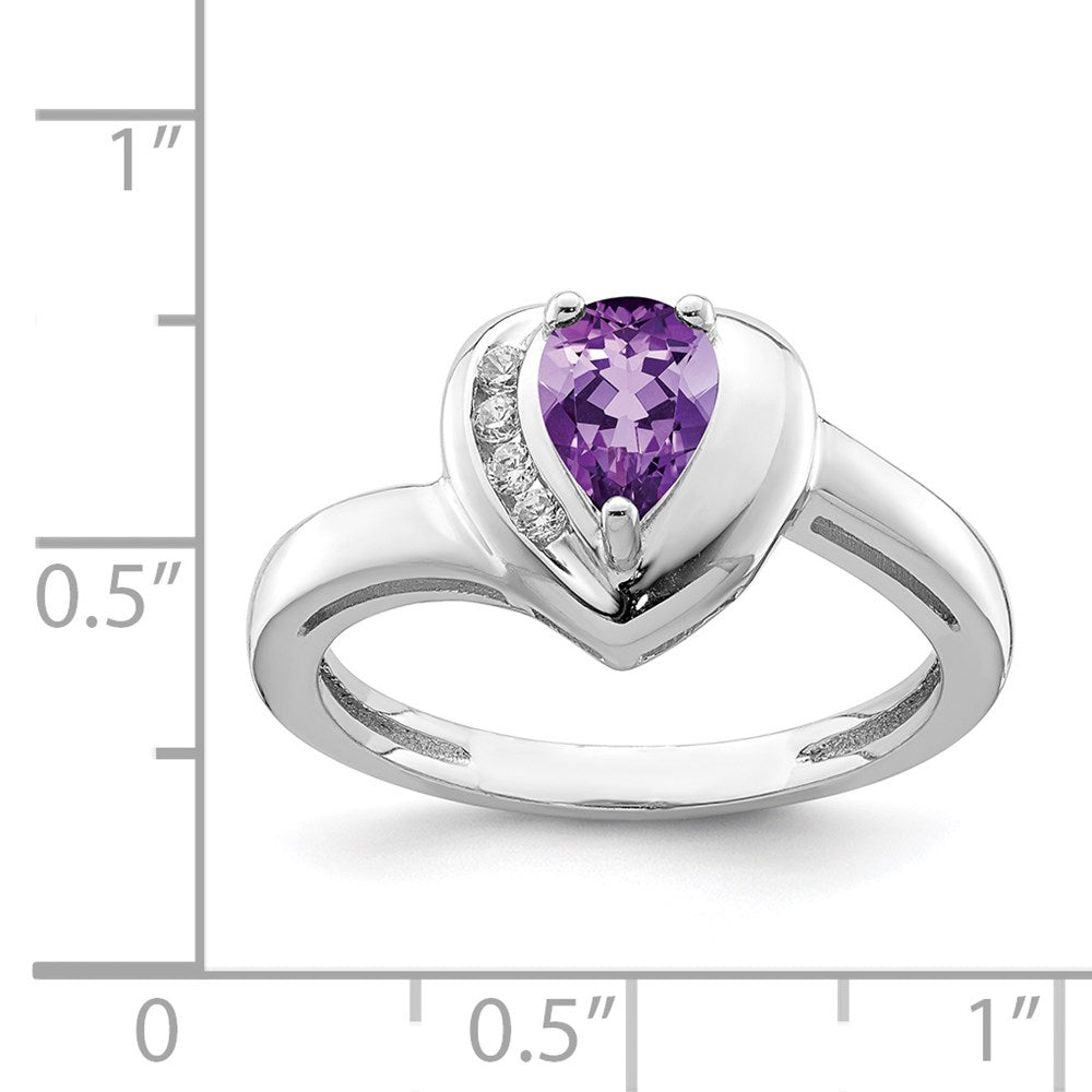 Sterling Silver Rhodium-plated Amethyst and White Topaz Heart Ring