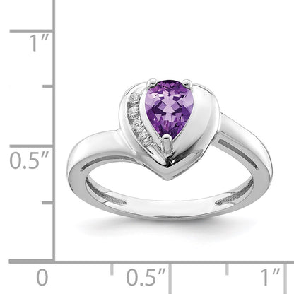 Sterling Silver Rhodium-plated Amethyst and White Topaz Heart Ring