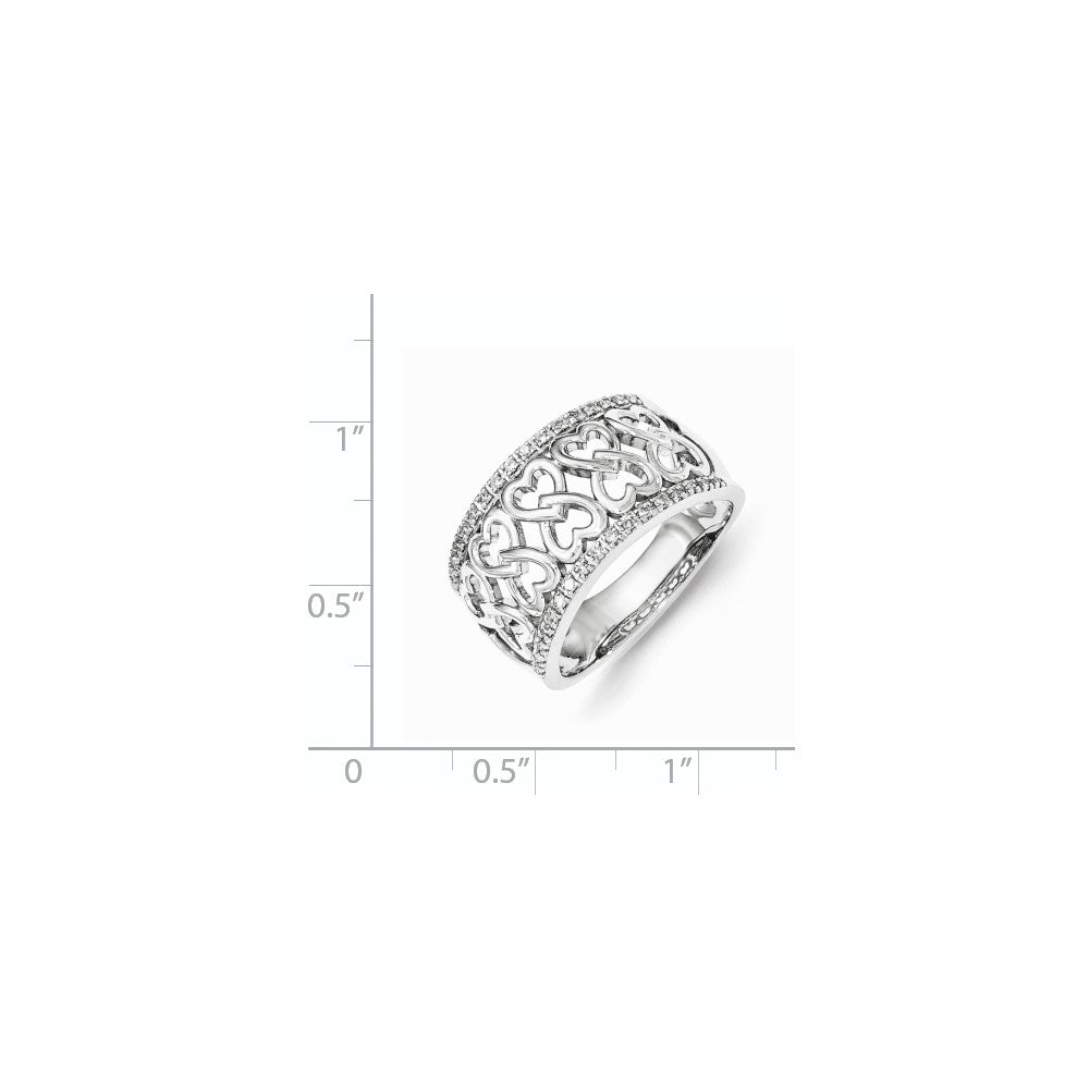 Sterling Silver Diamond Hearts Ring