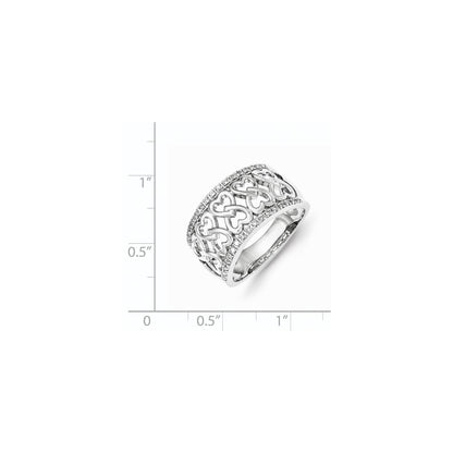 Sterling Silver Diamond Hearts Ring