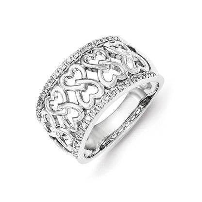 Sterling Silver Diamond Hearts Ring