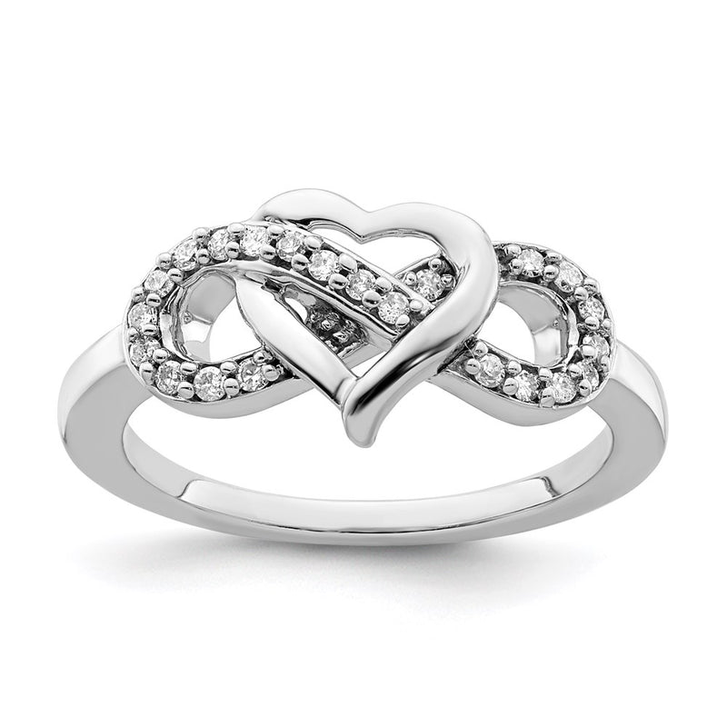 Sterling Silver Rhodium Diamond Infinity Symbol Heart Ring