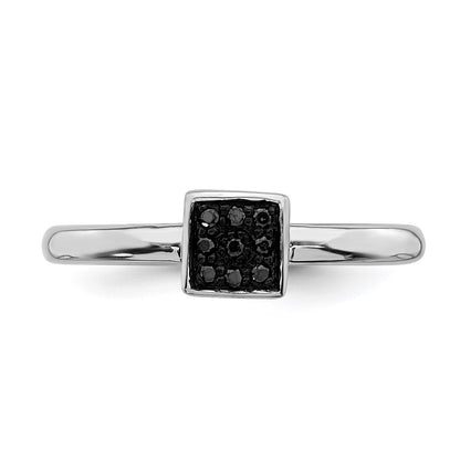 Sterling Silver Rhodium Plated Black Diamond Ring