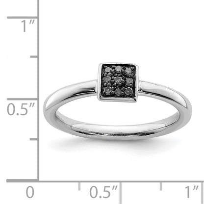 Sterling Silver Rhodium Plated Black Diamond Ring