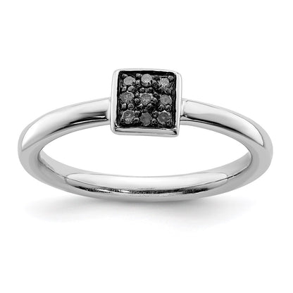 Sterling Silver Rhodium Plated Black Diamond Ring