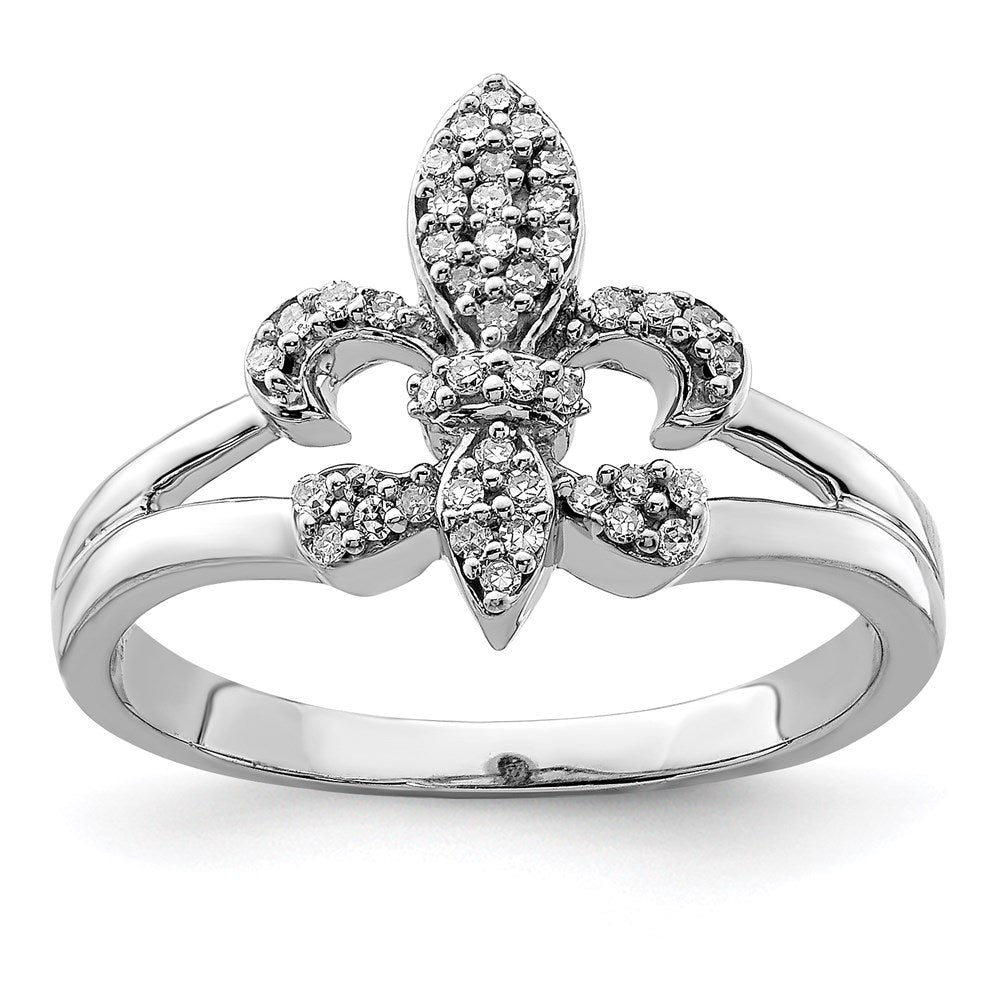 Sterling Silver Rhodium Diamond Fleur De Lis Ring