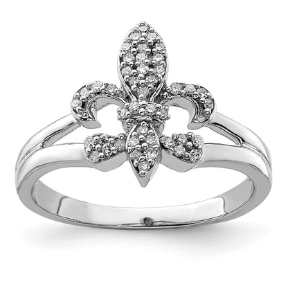 Sterling Silver Rhodium Diamond Fleur De Lis Ring