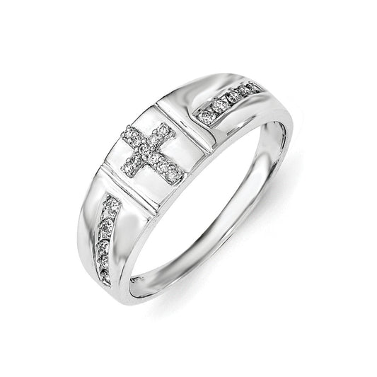 Sterling Silver Diamond Cross Men's Ring