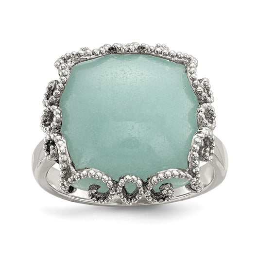 Sterling Silver Created Amazonite Polished and Textured Ring