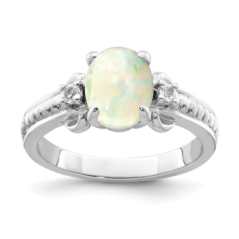 Sterling Silver w/ Ethiopian Opal & White Quartz Polished Ring